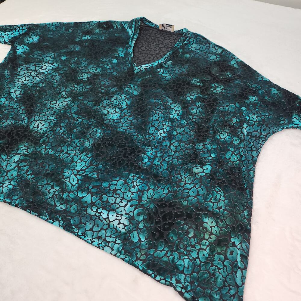 Vintage Show Me Your Mumu Teal Velvet Leopard Top Small Whimsigoth Metallic 90s - Picture 7 of 14